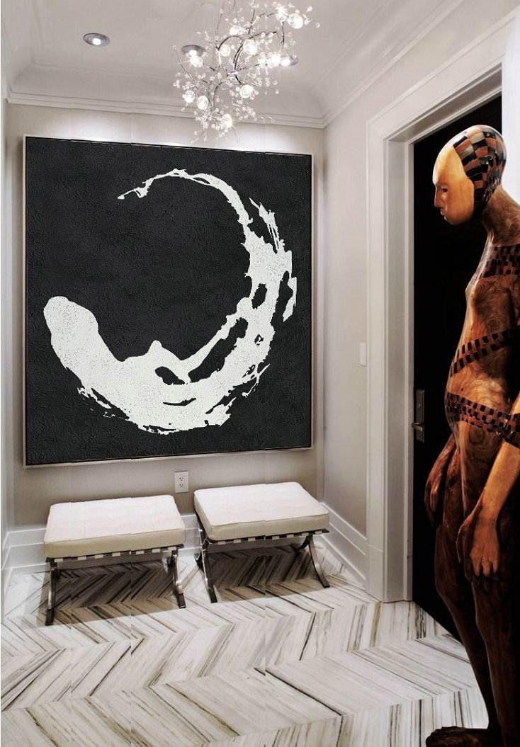 Original Extra Large Wall Art,Oversized Minimal Black And White Painting - Canvas Paintings For Sale
